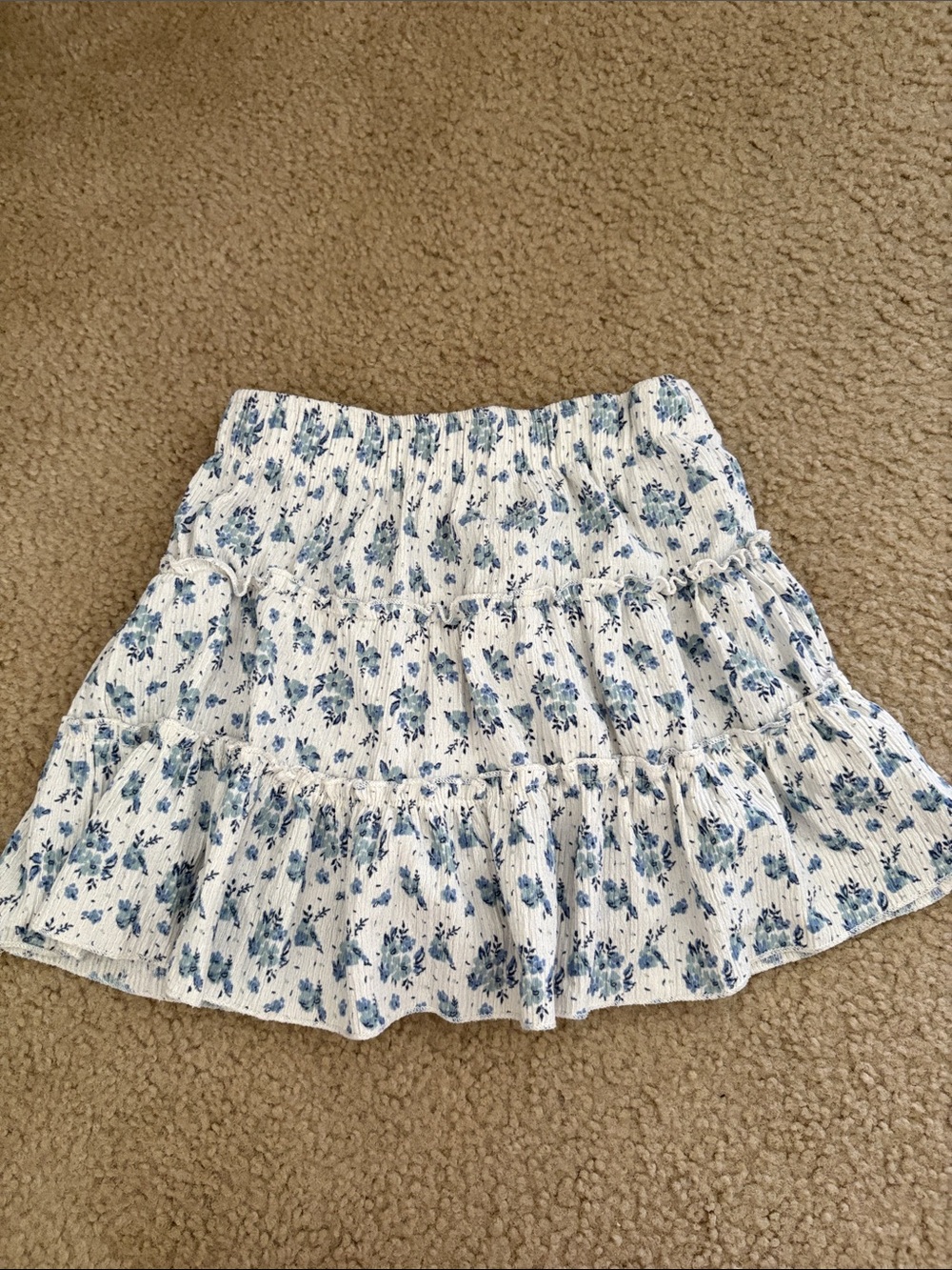 Zara White Tiered Skort with Blue Floral Print